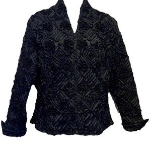 Samuel Dong Blazer Jacket Ruffle Rosette Pattern Textured Sz M Woman’s